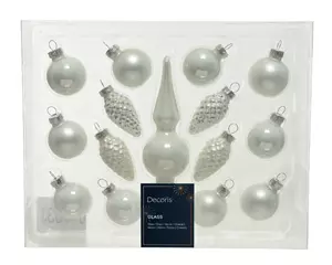 Decoris Kerstballen set glas winterwit 15st