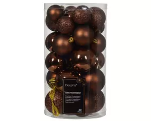 Decoris Kerstbalmix kunststof 6cm espresso 30st