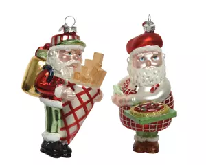 Decoris Kersthanger kerstman friet / pizza 7x9x8.5x13.5cm