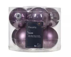 Decoris Kerstbalmix glas 7cm lila 8st