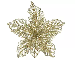 Decoris Poinsettia op clip 23.5x10cm goud