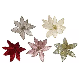 Decoris Poinsettia op clip polyester 28x10cm