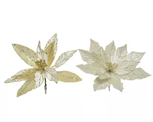 Decoris Bloem op clip 28x3cm ivoor/goud