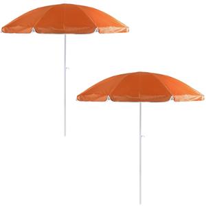 2x Oranje strand parasols van nylon 200 cm -
