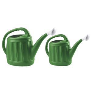 Hega Hogar 2x stuks kunststof tuin gieters 5 en 3.5 liter donkergroen -