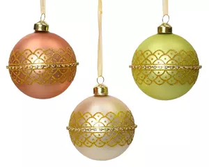 Decoris Kerstbal glas met goud en stenen 8cm 