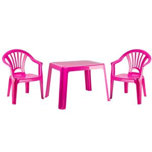 Kunststof kindertuinset tafel met 2 stoelen roze -