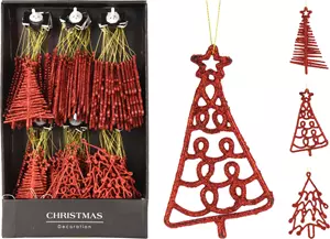 Home & Styling Kersthanger Kerstboom opgegewerkt 14cm - Rood