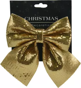 Home & Styling Kerstversiering Strik met Pailletten 17cm - Goud