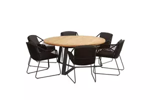 4 Seasons Outdoor Accor tuinset antraciet met teak ronde Basso tafel met alu poten | 