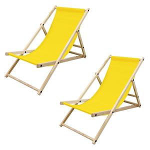 ecdgermany Liegestuhl klappbar aus Holz - 2er Set, 3 Liegepositionen, bis 120 kg, Gelb, verstellbare Rückenlehne, Sonnenliege Gartenliege Strandliege, für