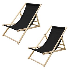 ecdgermany 2x Liegestuhl aus Holz, 3 Liegepositionen, Schwarz, bis 120 kg - Ecd Germany