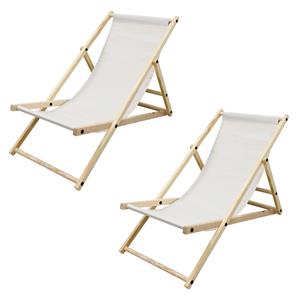 ecdgermany ECD Germany 2x Liegestuhl aus Holz, 3 Liegepositionen, Beige, bis 120 kg