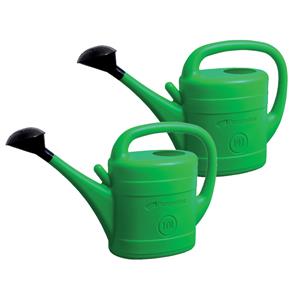 Prosperplast Combi-set kunststof bloemen/planten gieters met broeskop/sproeikop groen 10 en 14 liter -