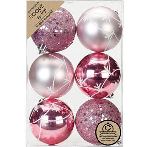 Christmas goods Inge Christmas Goodz kerstballen - 6x st- 8 cm - kunststof - roze -