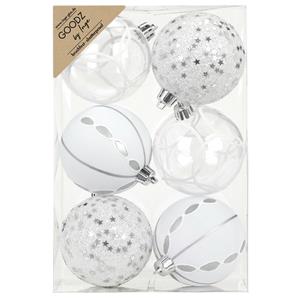 Christmas goods Inge Christmas Goodz kerstballen - 6x st- 8 cm - kunststof - zilver/wit -