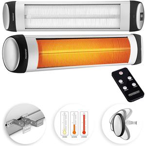 Infrarot Heizstrahler MZH2501 2500W 3 Stufen Timer Fernbedienung Wärmestrahler Terrassenstrahler Elektrisch silber - Monzana