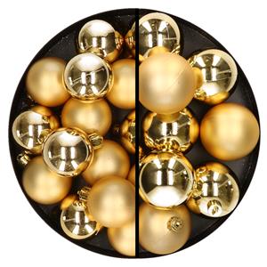 Decoris 28x stuks kunststof kerstballen goud 4 en 6 cm -