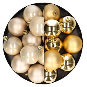 24x stuks kunststof kerstballen mix van champagne en goud 6 cm -