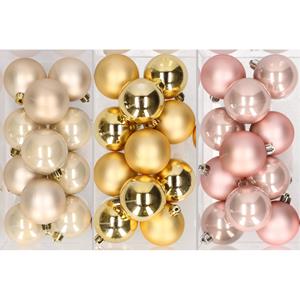 36x stuks kunststof kerstballen mix van champagne, goud en lichtroze 6 cm -