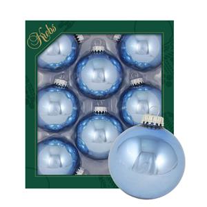 Krebs kerstballen - 8x stuks - lichtblauw - glas - 7 cm - glans -