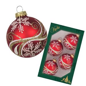 Krebs luxe gedecoreerde kerstballen - 4x stuks - rood - 7 cm -