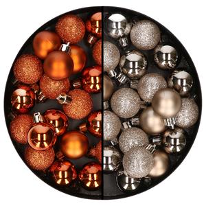 40x stuks kleine kunststof kerstballen oranje en champagne 3 cm -