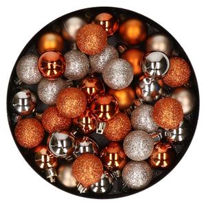 Set van 40x stuks kunststof kerstballen mix champagne en oranje 3 cm -