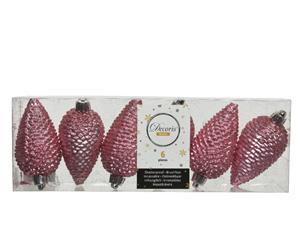 Decoris Dennenappel plc d4.5h8 cm roze 6st kerst - 