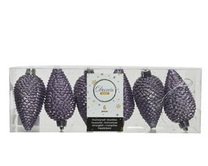 Decoris Dennenappel plc d4.5h8 cm lila 6st kerst - 