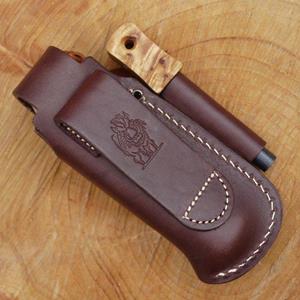 TBS Outdoor Leather small folding knife belt pouch with firesteel loop - brown