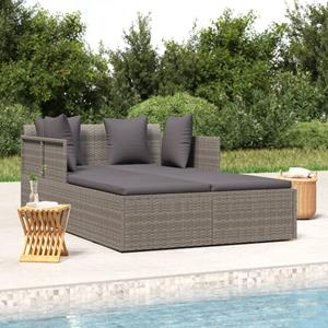 vidaXL Ligbed met kussens 182x118x63 cm poly rattan grijs