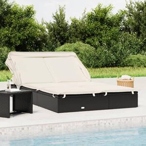 VidaXL Ligbed 2-persoons met dak 213x118x97 cm poly rattan zwart