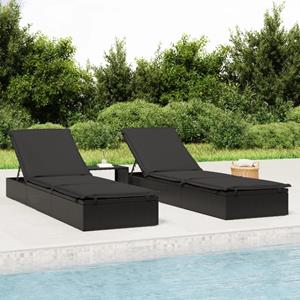 VidaXL Ligbedden 2 st met tafel poly rattan zwart