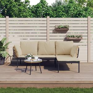 VidaXL 3-delige Loungeset met kussens poly rattan beige