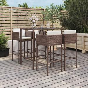VidaXL 5-delige Tuinbarset met kussens poly rattan bruin
