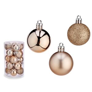 Krist+ mini kerstballen - 20x stuks - champagne - kunststof - 3 cm -