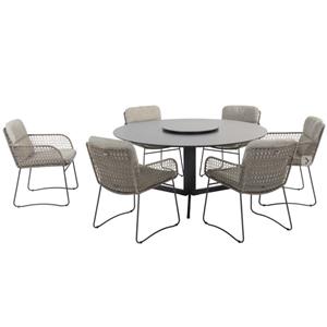 4 Seasons Outdoor Embrace Aprilla dining tuinset 160 cm rond 7 delig HPL Pure 