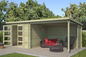 Outdoor Life Products | Tuinhuis met Overkapping Manuel 600 x 275 | Geïmpregneerd | Olijfgroen