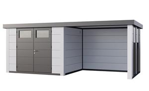 Telluria | Tuinhuis Eleganto 3024 met Overkapping Lounge Small met Ramen | Rechts | Wit