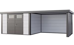 Telluria | Tuinhuis Eleganto 3330 met Overkapping Lounge Large met Ramen | Rechts | Wit-Antraciet