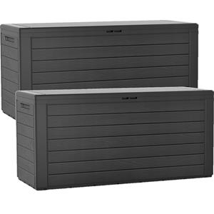 2x Stuks antraciet tuin kussen opbergbox hout patroon 280 liter -