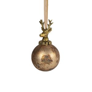 Massamarkt Kerstbal Hert Glas Antiek Bruin Ø8cm