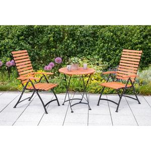 MERXX Tuin-eethoek Kasteeltuin 2 fauteuils, inklapbaar, tafel ø/hoogte: 70x74 cm, eucalyptus geolied (set, 3-delig)
