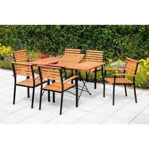MERXX Tuin-eethoek Kasteeltuin 6 stapelstoelen, inklapbare uittrektafel (7-delig)