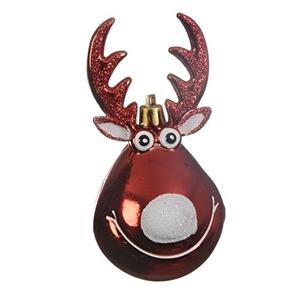 Kerstbal - Rendier Rudolph - Rood - 11 Cm - Kunststof