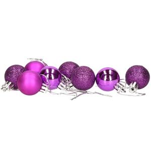 Gerimport Kerstballen - 8 Stuks - Paars - Kunststof - Mat/glans/glitter - D3 Cm