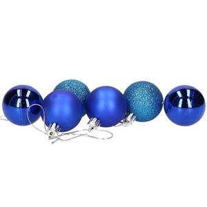 Gerimport Kerstballen - 6 Stuks - Blauw - Kunststof - Mat/glans/glitter - D4 Cm