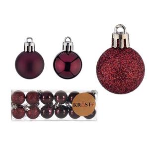 Krist+ Kleine Kerstballen - 12x Stuks -wijn/bordeaux Rood - Kunststof-3 Cm