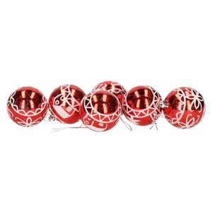 Gerimport Kerstballen - Rood - 6st - Gedecoreerd - D6 Cm